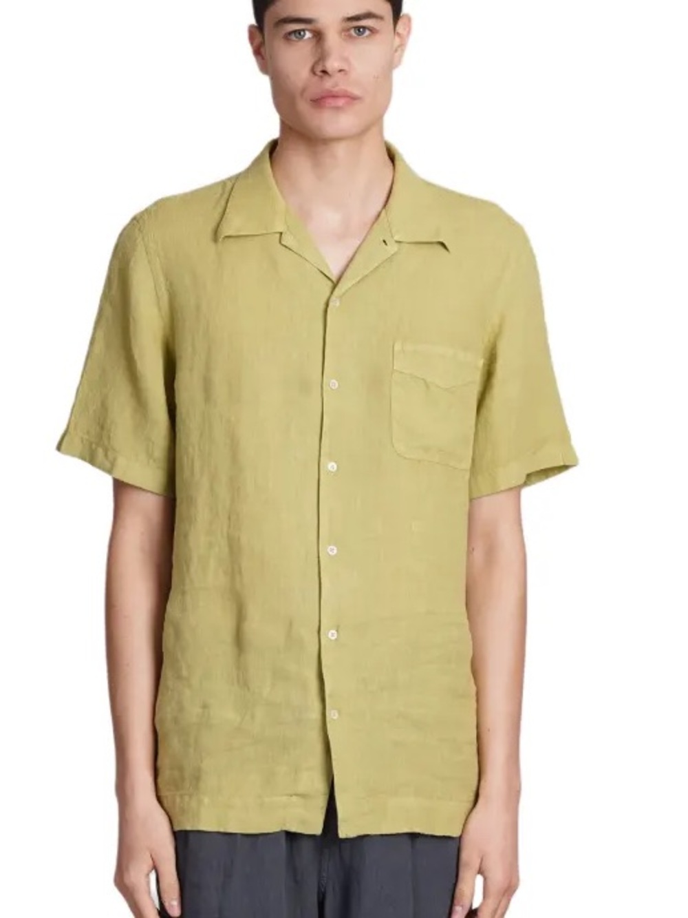 Massimo Alba Short-Sleeve Camp Collar Shirt in Light Olive